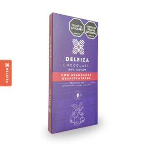 BARRA DE CHOCOLATE 80% FRUTA DESHIDRATADA ARANDANOS 80gr.