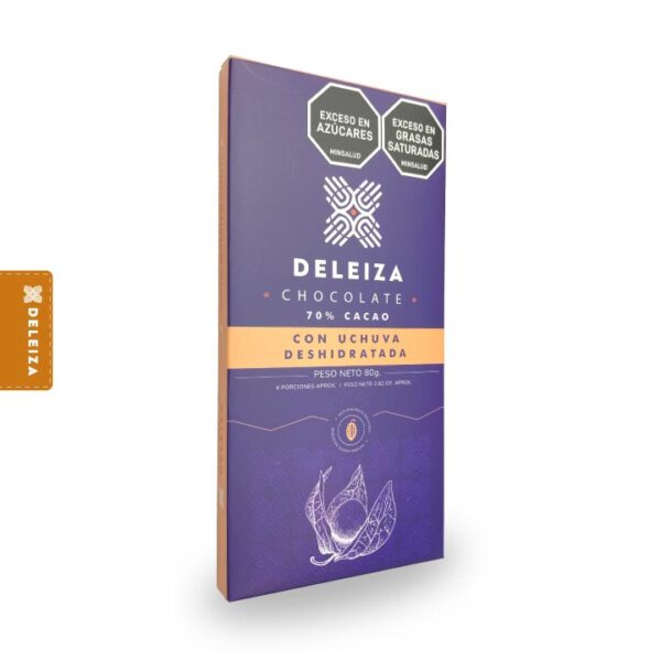 BARRA DE CHOCOLATE 70%  CON UCHUVA DESHIDRATADA 80gr.