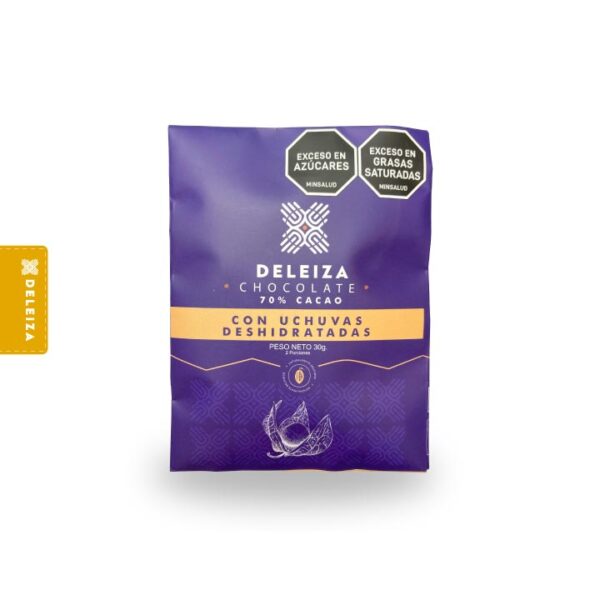 BARRA DE CHOCOLATE 70% CON UCHUVA DESHIDRATADA 30gr.