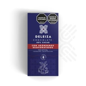 BARRA DE CHOCOLATE 80% FRUTA DESHIDRATADA ARANDANOS 80gr.
