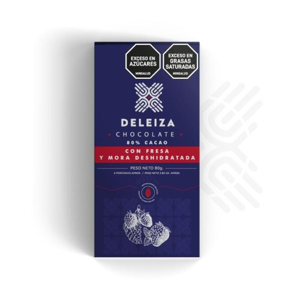 CHOCOLATINA 80% CON FRUTOS ROJOS FRESA Y MORA 80gr.