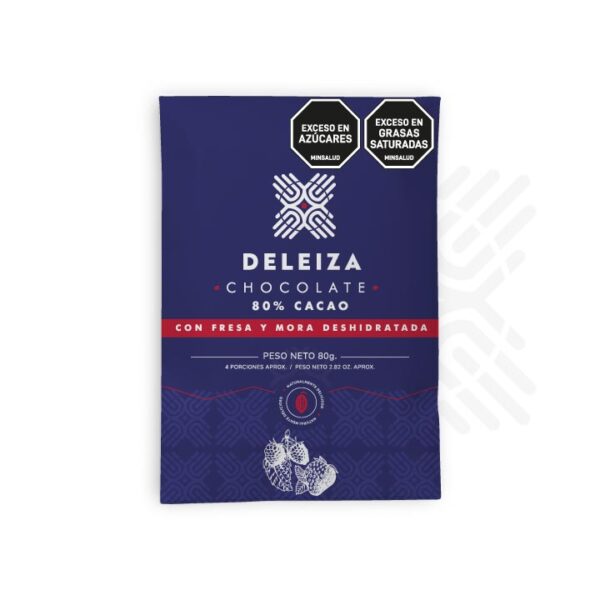 CHOCOLATINA 80% CON FRUTOS ROJOS FRESA Y MORA 30gr.
